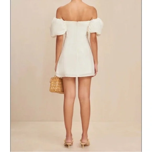 Cult Gaia Lissett Mini Dress Off White Cream Puff Sleeve Fit & Flare Small